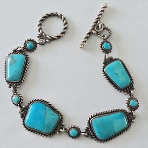 Vintage Barse Thai Sterling Silver 925 Turquoise Link Bracelet  Signed